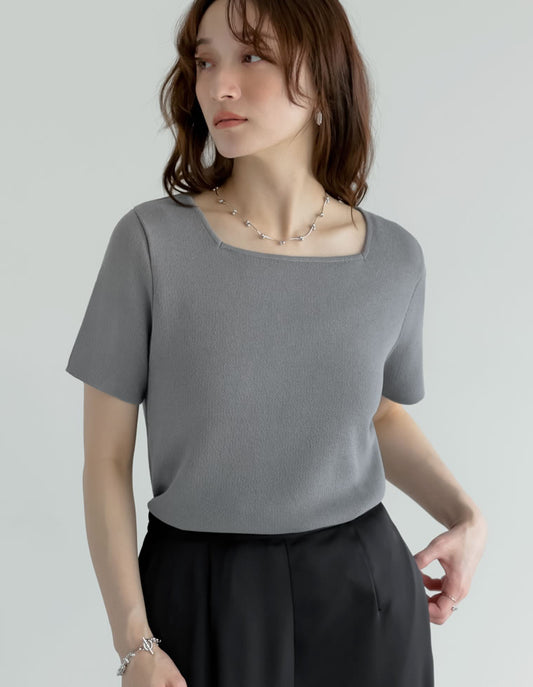 【TIME SALE 20%OFF】[涼感]スクエアネックレーヨンナイロンニットトップス トップス 人気レディースファッション通販 リエディ