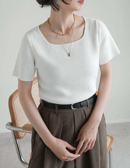 【TIME SALE 25%OFF】[涼感]スクエアネックレーヨンナイロンニットトップス トップス 人気レディースファッション通販 リエディ