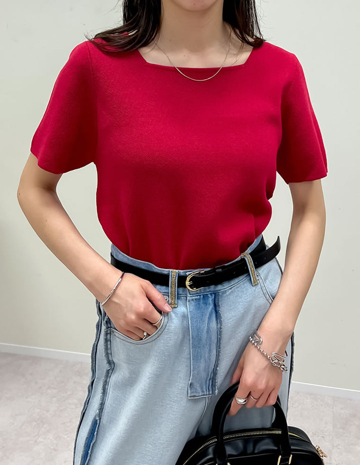 【TIME SALE 30%OFF ¥3,747⇒¥2,622】[涼感]スクエアネックレーヨンナイロンニットトップス トップス 人気レディースファッション通販 リエディ