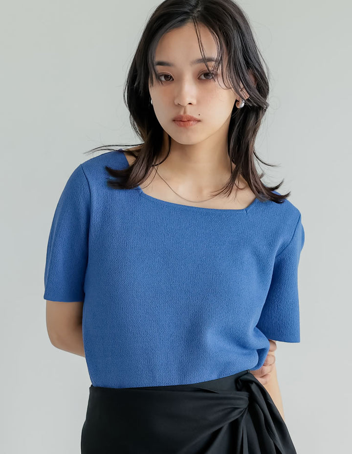 【TIME SALE 30%OFF ¥3,747⇒¥2,622】[涼感]スクエアネックレーヨンナイロンニットトップス トップス 人気レディースファッション通販 リエディ