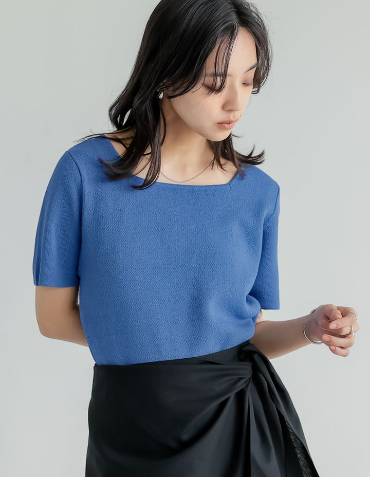 【TIME SALE 30%OFF ¥3,747⇒¥2,622】[涼感]スクエアネックレーヨンナイロンニットトップス トップス 人気レディースファッション通販 リエディ