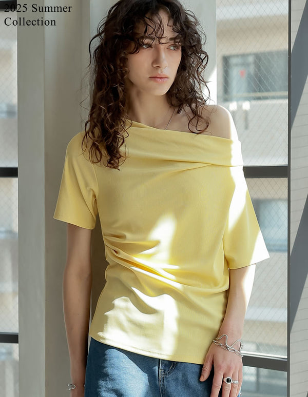 【PRE ORDER 20%OFFクーポン対象】[2025 SUMMER PRE ORDER][涼感]2WAYリブカットソードレープTシャツ[mb]