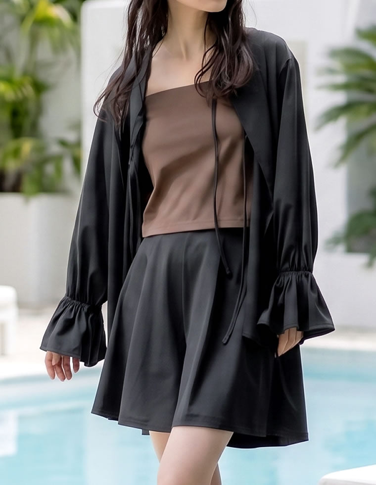 【新品タグ付き】LIten Shirring ブラウスブラックラッシュガード ラッシュガード前開きリボンブラウス - 水着/着物・浴衣通販 | 人気