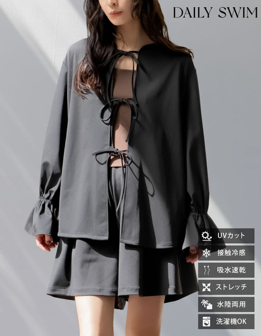 【TIME SALE 15%OFF】[UVカット][接触冷感][速乾][水陸両用][DAILY SWIM]ラッシュガード前開きリボンブラウス[返品交換不可] 水着/着物・浴衣 人気レディースファッション通販 リエディ