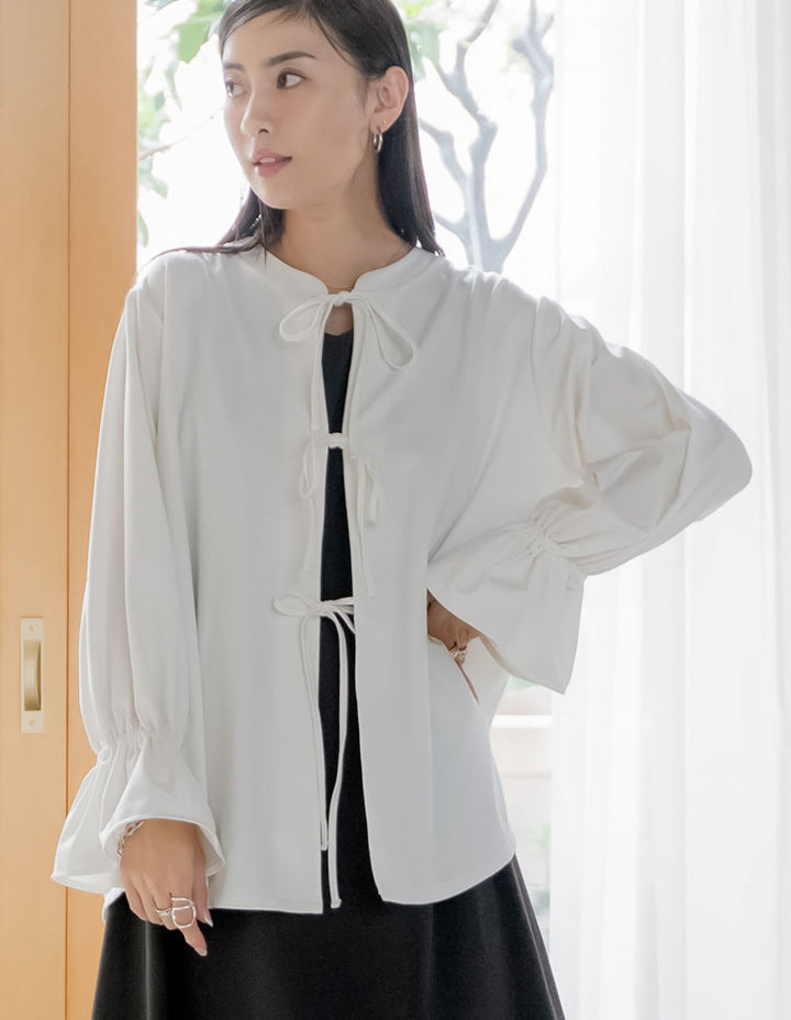 【TIME SALE 35%OFF ¥4,998⇒¥3,248】[UVカット][接触冷感][速乾][水陸両用][DAILY SWIM]ラッシュガード前開きリボンブラウス[返品交換不可] 水着/着物・浴衣 人気レディースファッション通販 リエディ