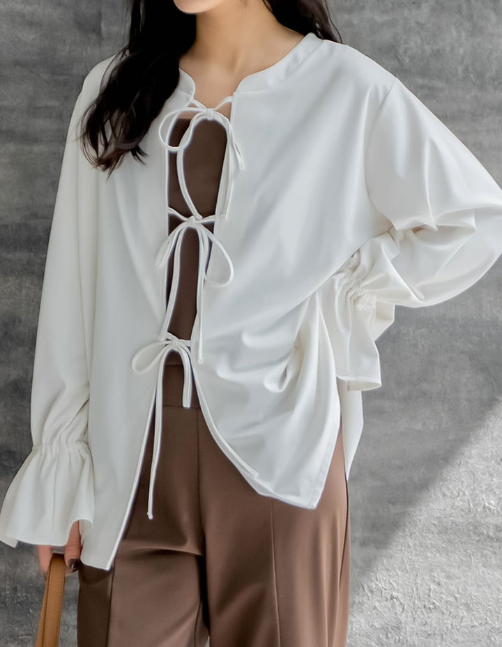 【TIME SALE 35%OFF ¥4,998⇒¥3,248】[UVカット][接触冷感][速乾][水陸両用][DAILY SWIM]ラッシュガード前開きリボンブラウス[返品交換不可] 水着/着物・浴衣 人気レディースファッション通販 リエディ