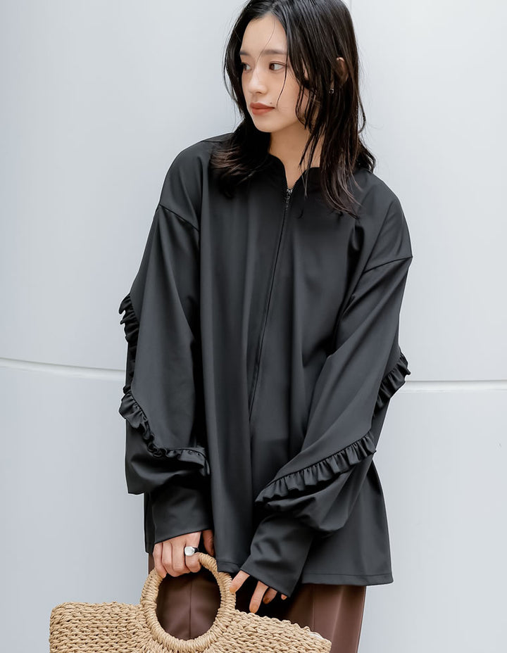 【TIME SALE 30%OFF ¥5,998⇒¥4,198】[UVカット][接触冷感][速乾][水陸両用][DAILY SWIM]ラッシュガード袖フリルZIPブルゾン[返品交換不可] 水着/着物・浴衣 人気レディースファッション通販 リエディ