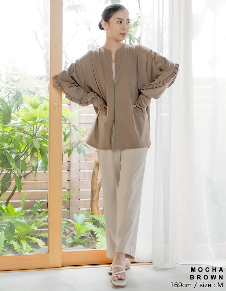 【TIME SALE 30%OFF ¥5,998⇒¥4,198】[UVカット][接触冷感][速乾][水陸両用][DAILY SWIM]ラッシュガード袖フリルZIPブルゾン[返品交換不可] 水着/着物・浴衣 人気レディースファッション通販 リエディ