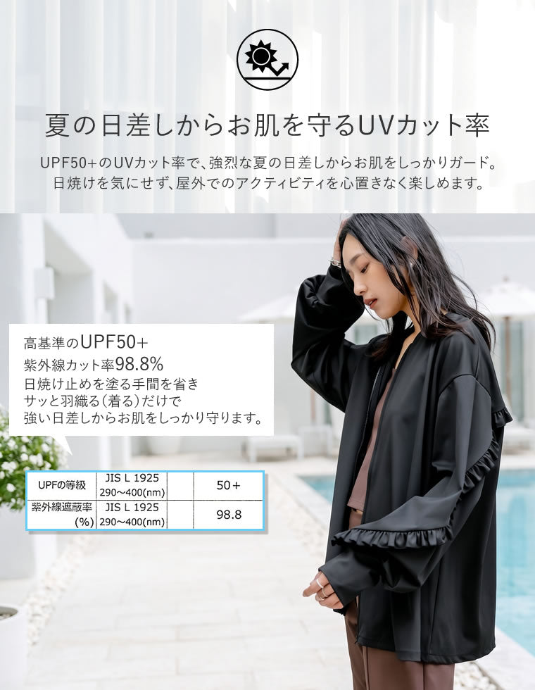 ラッシュガード袖フリルZIPブルゾン - 水着/着物・浴衣通販 | 人気