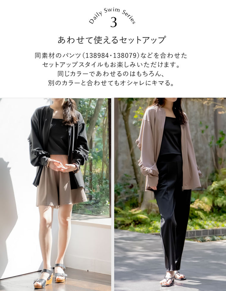 【TIME SALE 30%OFF ¥5,998⇒¥4,198】[UVカット][接触冷感][速乾][水陸両用][DAILY SWIM]ラッシュガード袖フリルZIPブルゾン[返品交換不可] 水着/着物・浴衣 人気レディースファッション通販 リエディ