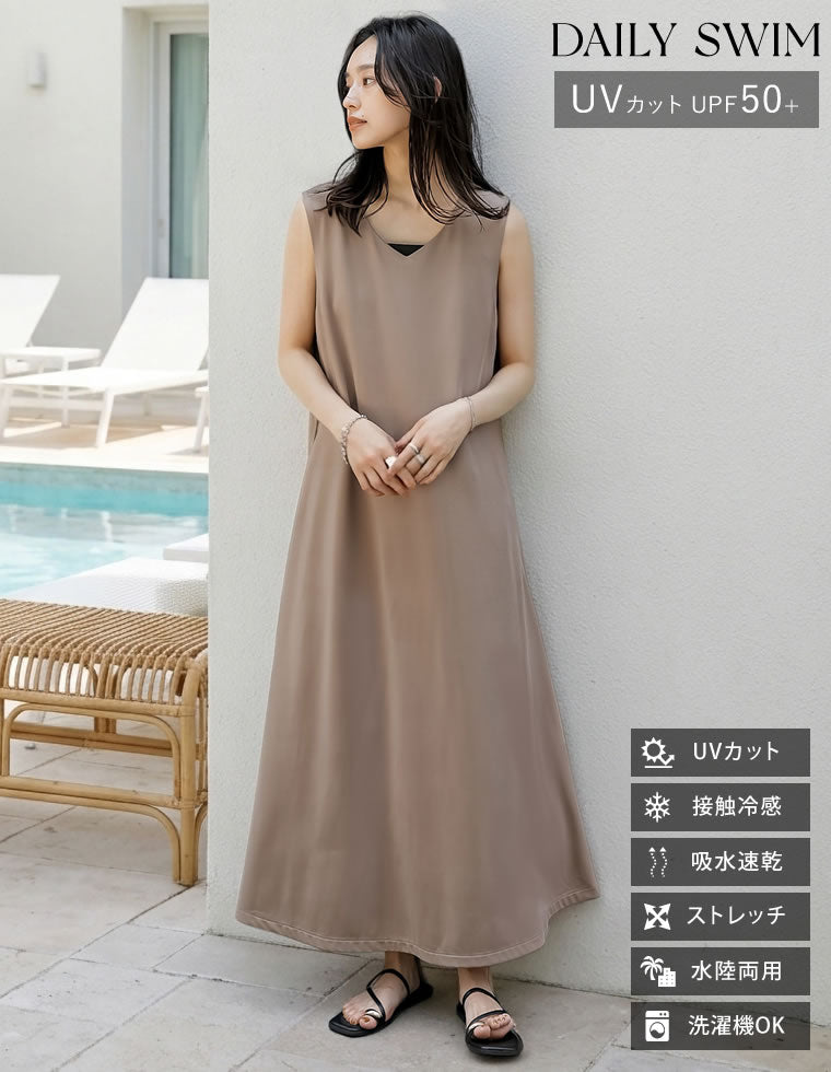 プロフ必読　インディヴィジュアル ワンピース ノースリーブ 総柄 バックリ ラッシュガードノースリーブワンピース - 水着/着物・浴衣通販 | 人気