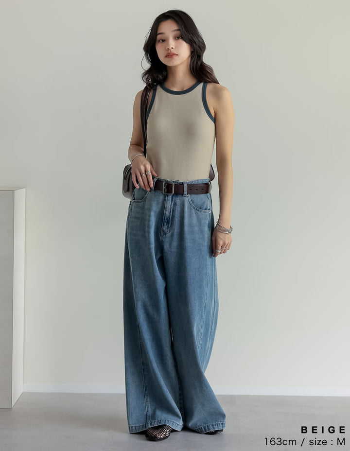 【TIME SALE 30%OFF ¥3,298⇒¥2,308】[2025 SUMMER COLLECTION]テレコリブカップ付きバイカラーアメスリタンク[返品交換不可][mb] トップス 人気レディースファッション通販 リエディ
