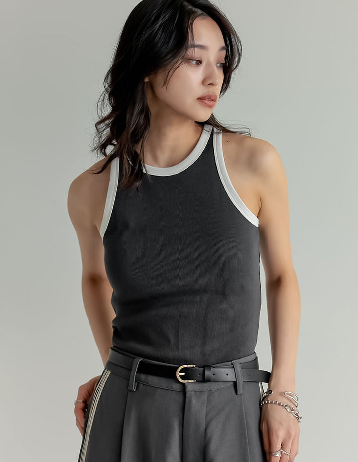 【TIME SALE 30%OFF ¥3,298⇒¥2,308】[2025 SUMMER COLLECTION]テレコリブカップ付きバイカラーアメスリタンク[返品交換不可][mb] トップス 人気レディースファッション通販 リエディ