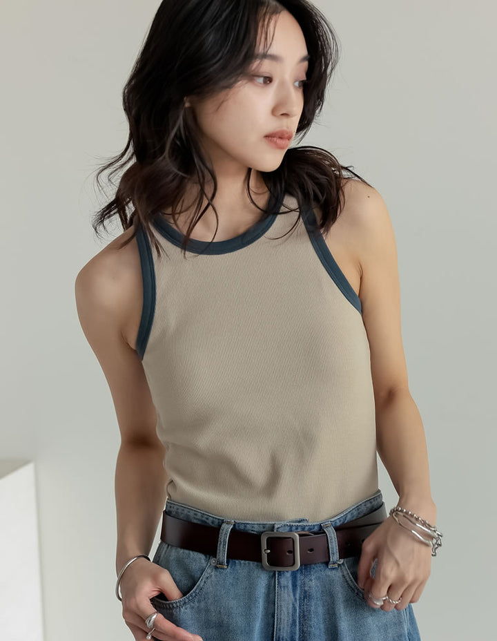 【TIME SALE 30%OFF ¥3,298⇒¥2,308】[2025 SUMMER COLLECTION]テレコリブカップ付きバイカラーアメスリタンク[返品交換不可][mb] トップス 人気レディースファッション通販 リエディ