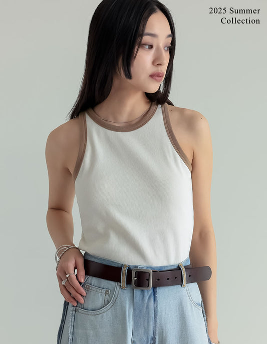 【FINAL SALE 43%OFF】[2025 SUMMER COLLECTION]テレコリブカップ付きバイカラーアメスリタンク[返品交換不可][mb]