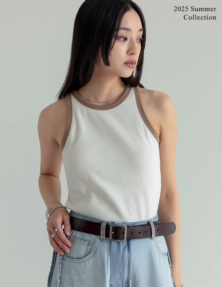 【TIME SALE 30%OFF ¥3,298⇒¥2,308】[2025 SUMMER COLLECTION]テレコリブカップ付きバイカラーアメスリタンク[返品交換不可][mb] トップス 人気レディースファッション通販 リエディ