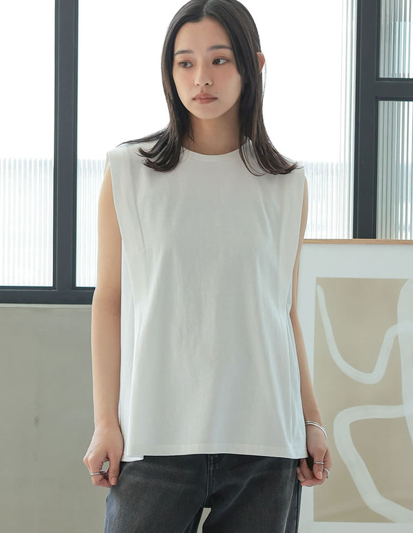 【2BUY20%OFFクーポン対象】綿天竺ショルダータックノースリーブTシャツ[mb]