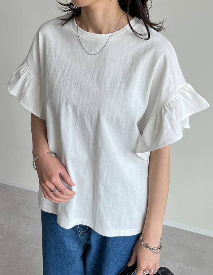【TIME SALE 20%OFF ¥2,498⇒¥1,998】綿天竺ショルダーフリルTシャツ[mb] トップス 人気レディースファッション通販 リエディ