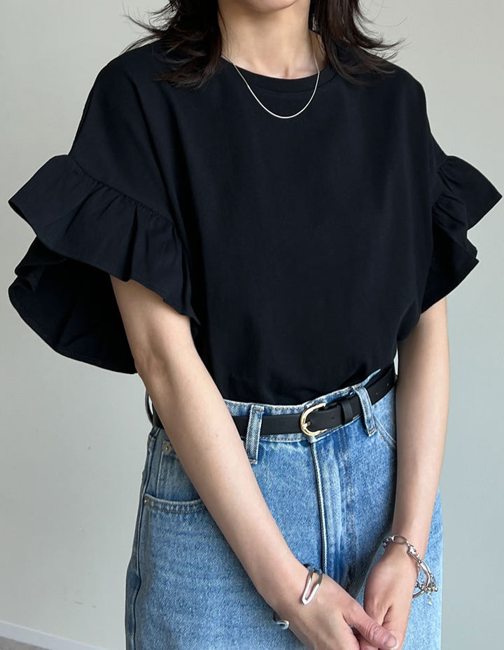 【TIME SALE 20%OFF ¥2,498⇒¥1,998】綿天竺ショルダーフリルTシャツ[mb] トップス 人気レディースファッション通販 リエディ