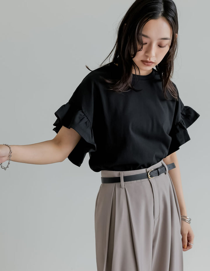 【TIME SALE 20%OFF ¥2,498⇒¥1,998】綿天竺ショルダーフリルTシャツ[mb] トップス 人気レディースファッション通販 リエディ