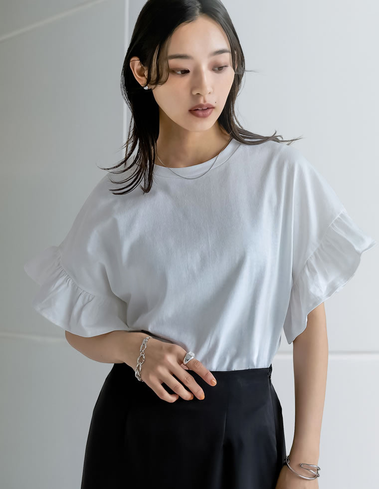 綿天竺ショルダーフリルTシャツ - トップス通販 | 人気レディース