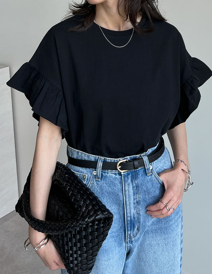 【TIME SALE 20%OFF ¥2,498⇒¥1,998】綿天竺ショルダーフリルTシャツ[mb] トップス 人気レディースファッション通販 リエディ