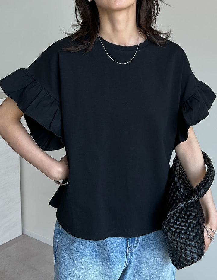 【TIME SALE 20%OFF ¥2,498⇒¥1,998】綿天竺ショルダーフリルTシャツ[mb] トップス 人気レディースファッション通販 リエディ