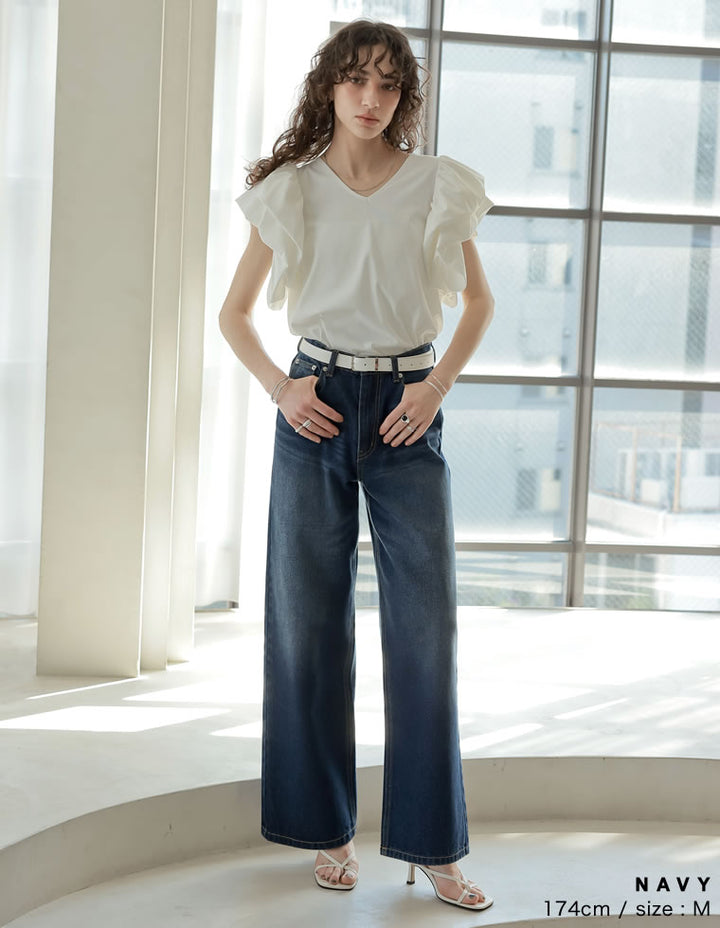 【TIME SALE 10%OFF ¥4,998⇒¥4,498】[2025 SUMMER COLLECTION][低身長/高身長サイズ有]コットンワイドストレートデニムパンツ パンツ 人気レディースファッション通販 リエディ