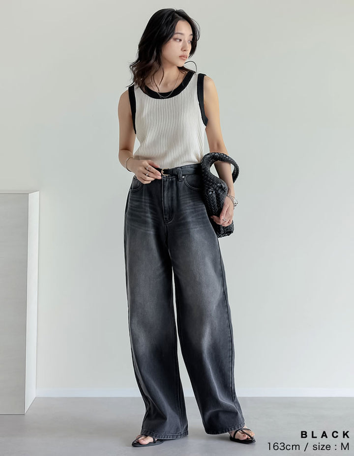 【TIME SALE 10%OFF ¥4,998⇒¥4,498】[2025 SUMMER COLLECTION][低身長/高身長サイズ有]コットンワイドストレートデニムパンツ パンツ 人気レディースファッション通販 リエディ