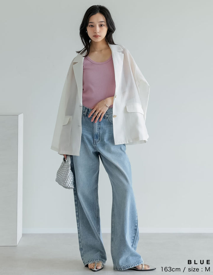 【TIME SALE 10%OFF ¥4,998⇒¥4,498】[2025 SUMMER COLLECTION][低身長/高身長サイズ有]コットンワイドストレートデニムパンツ パンツ 人気レディースファッション通販 リエディ