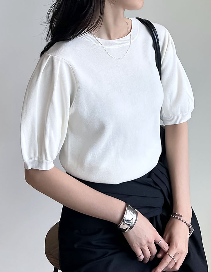 【TIME SALE 20%OFF ¥3,747⇒¥2,997】[二の腕カバー][涼感]レーヨンブレンドパフスリーブスポンジニットトップス トップス 人気レディースファッション通販 リエディ