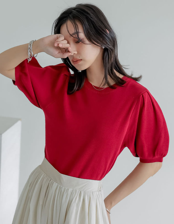 【TIME SALE 20%OFF ¥3,747⇒¥2,997】[二の腕カバー][涼感]レーヨンブレンドパフスリーブスポンジニットトップス トップス 人気レディースファッション通販 リエディ