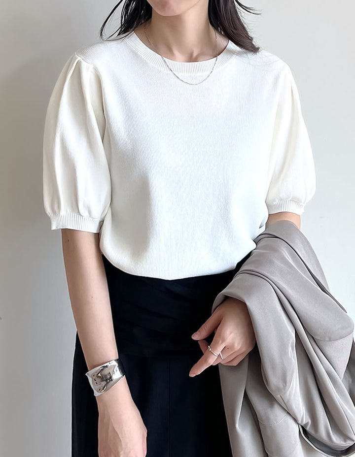 【TIME SALE 20%OFF ¥3,747⇒¥2,997】[二の腕カバー][涼感]レーヨンブレンドパフスリーブスポンジニットトップス トップス 人気レディースファッション通販 リエディ