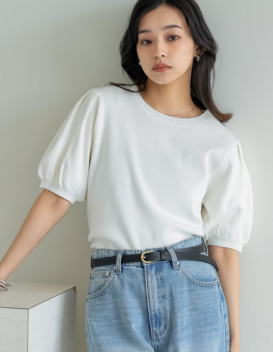【TIME SALE 10%OFF】[二の腕カバー][涼感]レーヨンブレンドパフスリーブスポンジニットトップス トップス 人気レディースファッション通販 リエディ