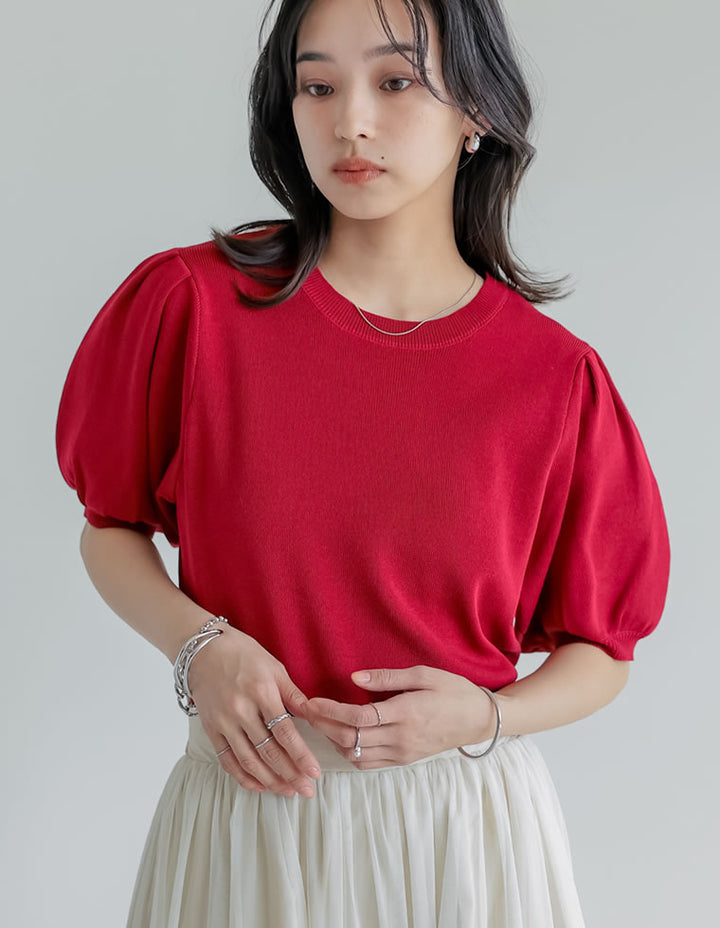 【TIME SALE 20%OFF ¥3,747⇒¥2,997】[二の腕カバー][涼感]レーヨンブレンドパフスリーブスポンジニットトップス トップス 人気レディースファッション通販 リエディ