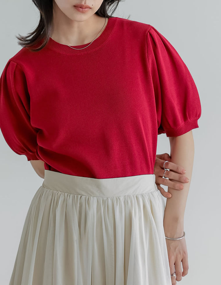【TIME SALE 20%OFF ¥3,747⇒¥2,997】[二の腕カバー][涼感]レーヨンブレンドパフスリーブスポンジニットトップス トップス 人気レディースファッション通販 リエディ