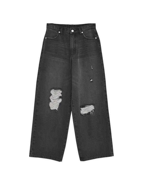 【TIME SALE 35%OFF ¥4,998⇒¥3,248】[低身長/高身長サイズ有]ワイドストレートアシンメトリーダメージデニムパンツ パンツ 人気レディースファッション通販 リエディ