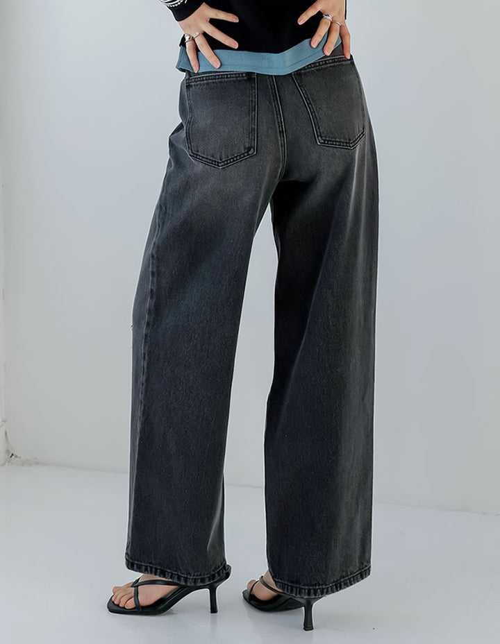 【TIME SALE 35%OFF ¥4,998⇒¥3,248】[低身長/高身長サイズ有]ワイドストレートアシンメトリーダメージデニムパンツ パンツ 人気レディースファッション通販 リエディ