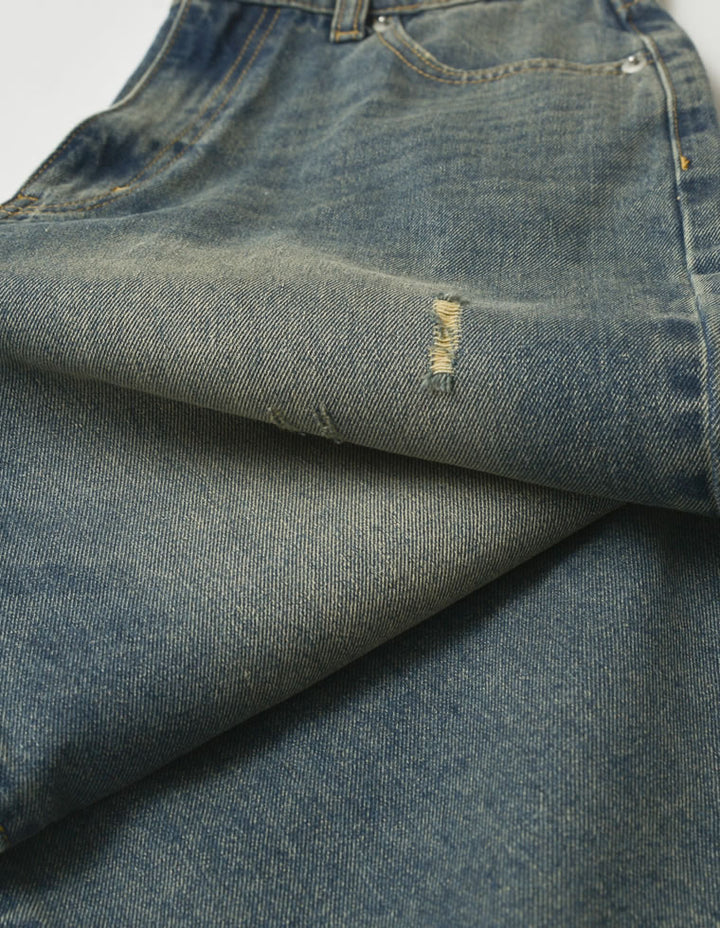 【TIME SALE 35%OFF ¥4,998⇒¥3,248】[低身長/高身長サイズ有]ワイドストレートアシンメトリーダメージデニムパンツ パンツ 人気レディースファッション通販 リエディ
