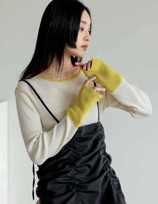 【FINAL SALE 10%OFF】麻タッチ配色ニットプルオーバー