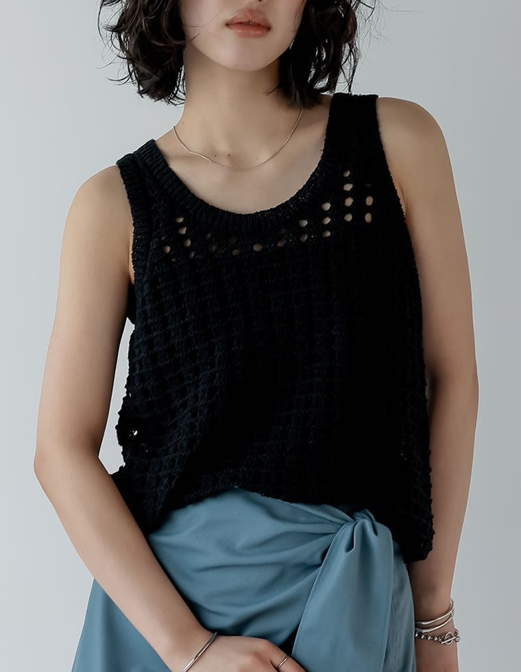 透かし編みノースリーブニットトップス - トップス通販 | 人気