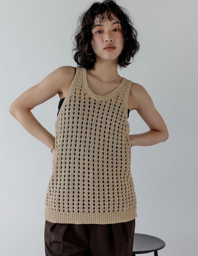 透かし編みノースリーブニットトップス - トップス通販 | 人気