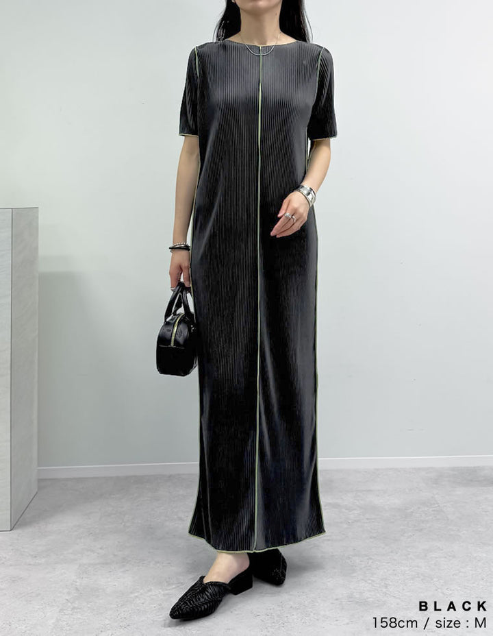 【TIME SALE 30%OFF ¥4,998⇒¥3,498】プリーツメロー配色ワンピース ワンピース 人気レディースファッション通販 リエディ