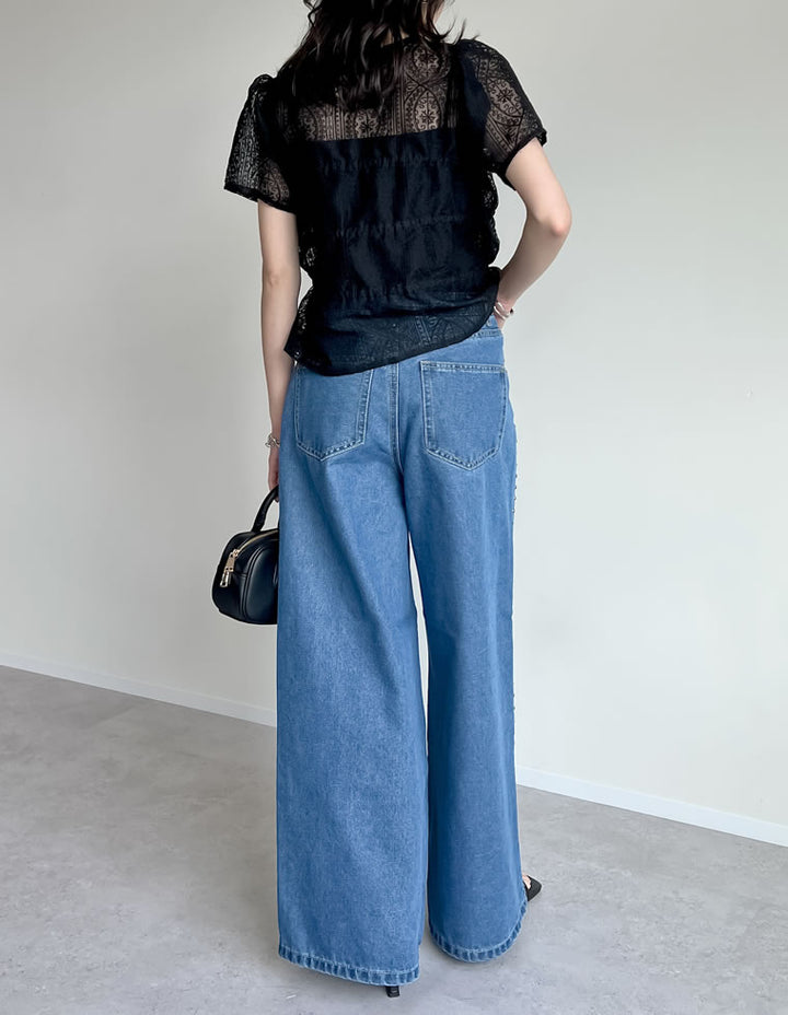 【TIME SALE 20%OFF ¥5,298⇒¥4,238】シアーレースリボンシャーリングブラウス トップス 人気レディースファッション通販 リエディ
