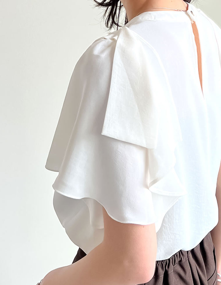【TIME SALE 20%OFF ¥4,499⇒¥3,599】[UVカット][接触冷感][オケージョン セレモニー]ポーララッフルスリーブリボンブラウス トップス 人気レディースファッション通販 リエディ