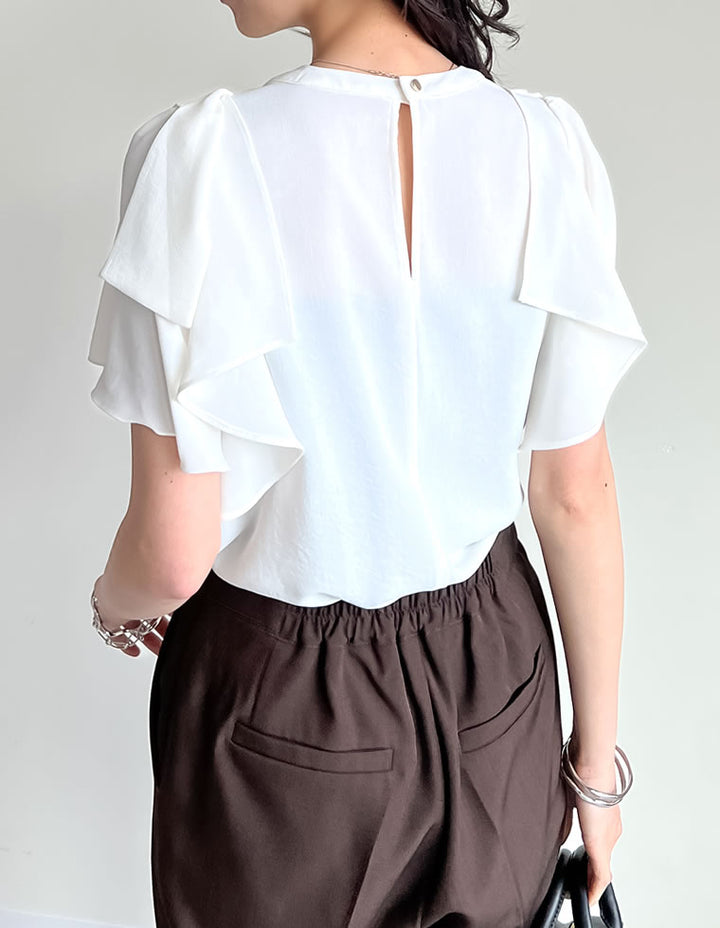 【TIME SALE 20%OFF ¥4,499⇒¥3,599】[UVカット][接触冷感][オケージョン セレモニー]ポーララッフルスリーブリボンブラウス トップス 人気レディースファッション通販 リエディ
