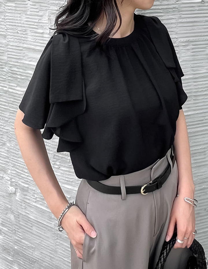 【TIME SALE 20%OFF ¥4,499⇒¥3,599】[UVカット][接触冷感][オケージョン セレモニー]ポーララッフルスリーブリボンブラウス トップス 人気レディースファッション通販 リエディ