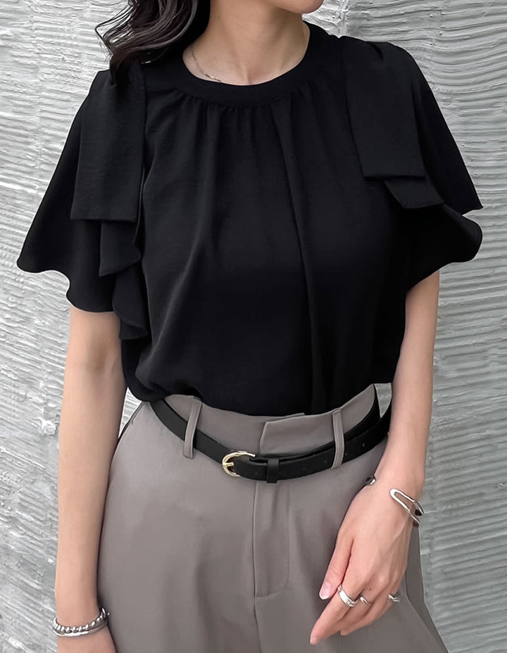 【TIME SALE 20%OFF ¥4,499⇒¥3,599】[UVカット][接触冷感][オケージョン セレモニー]ポーララッフルスリーブリボンブラウス トップス 人気レディースファッション通販 リエディ