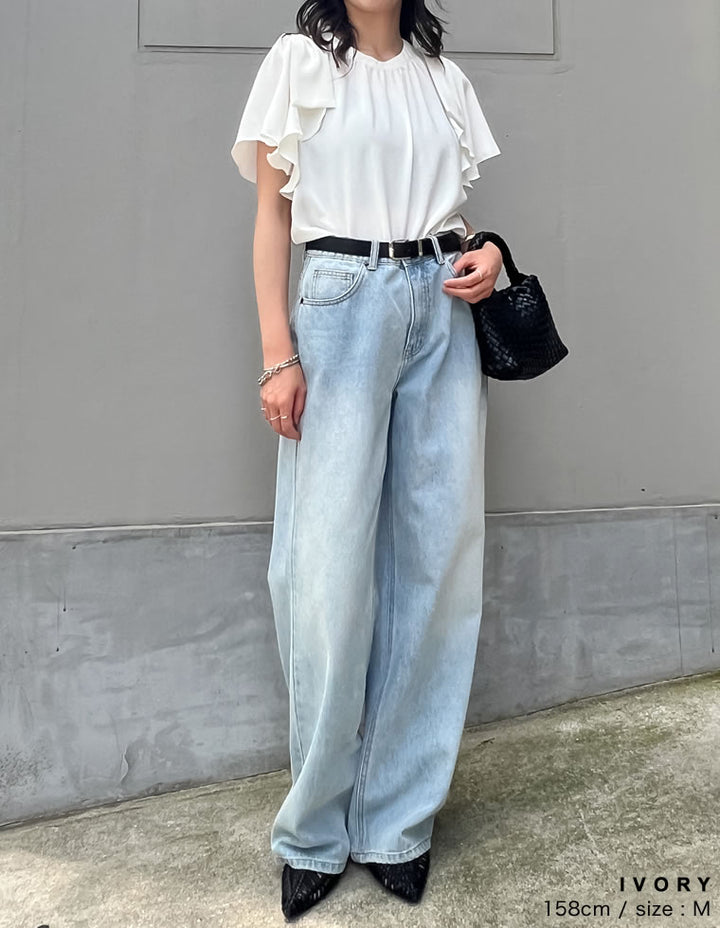 【TIME SALE 20%OFF ¥4,499⇒¥3,599】[UVカット][接触冷感][オケージョン セレモニー]ポーララッフルスリーブリボンブラウス トップス 人気レディースファッション通販 リエディ