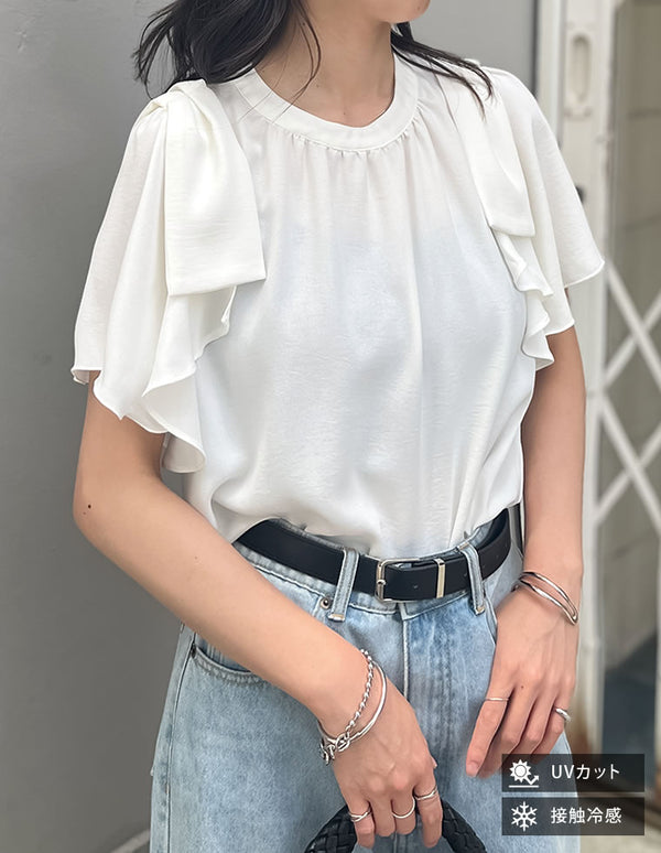 【FINAL SALE 30%OFF】[UVカット][接触冷感][オケージョン セレモニー]ポーララッフルスリーブリボンブラウス